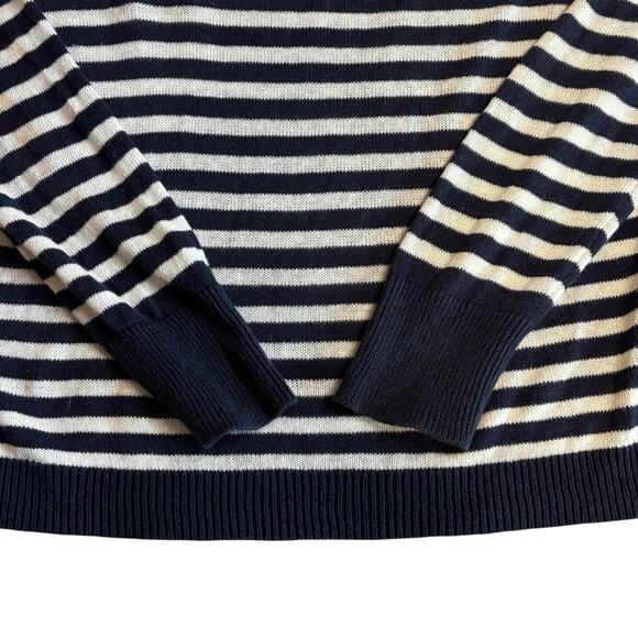 J.Crew Nautical Stripe Pullover Sweater Large Linen Cotton Classic Knit Buttons - Picture 10 of 12